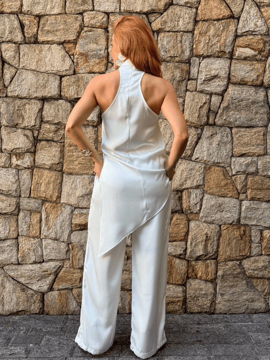 Conjunto Assimétrico Feminino em Cetim com Calça Luísa - Use By Me
