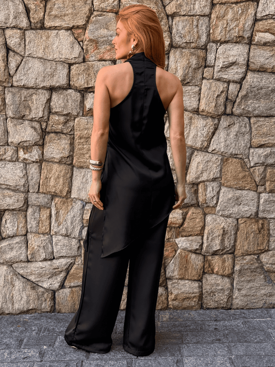 Conjunto Assimétrico Feminino em Cetim com Calça Luísa - Use By Me