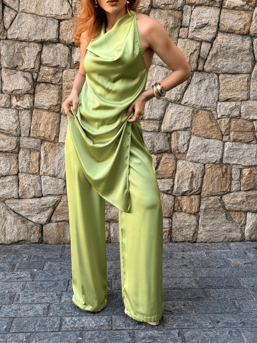 Conjunto Assimétrico Feminino em Cetim com Calça Luísa - Use By Me