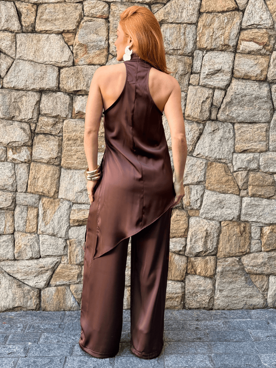 Conjunto Assimétrico Feminino em Cetim com Calça Luísa - Use By Me
