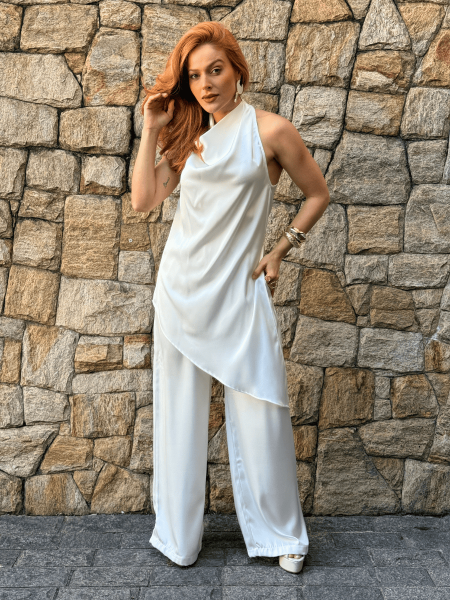Conjunto Assimétrico Feminino em Cetim com Calça Luísa - Use By Me