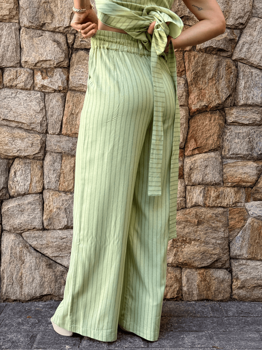 Conjunto Frente Única Feminino em Linho Listrado com Calça Roberta - Use By Me