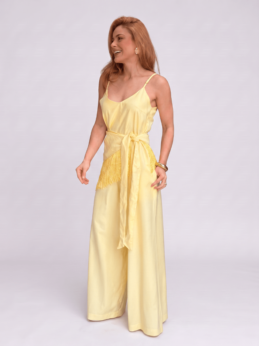 Macacão Regata Pantalona com Franjas Bianca - Use By Me