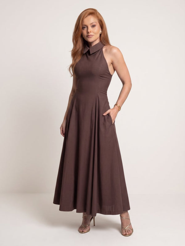 Vestido Feminino Midi Acinturado Diana